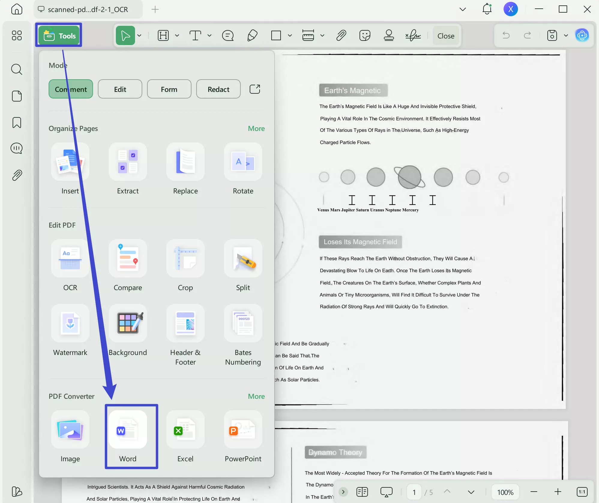 convert scanned PDF to Word with UPDF