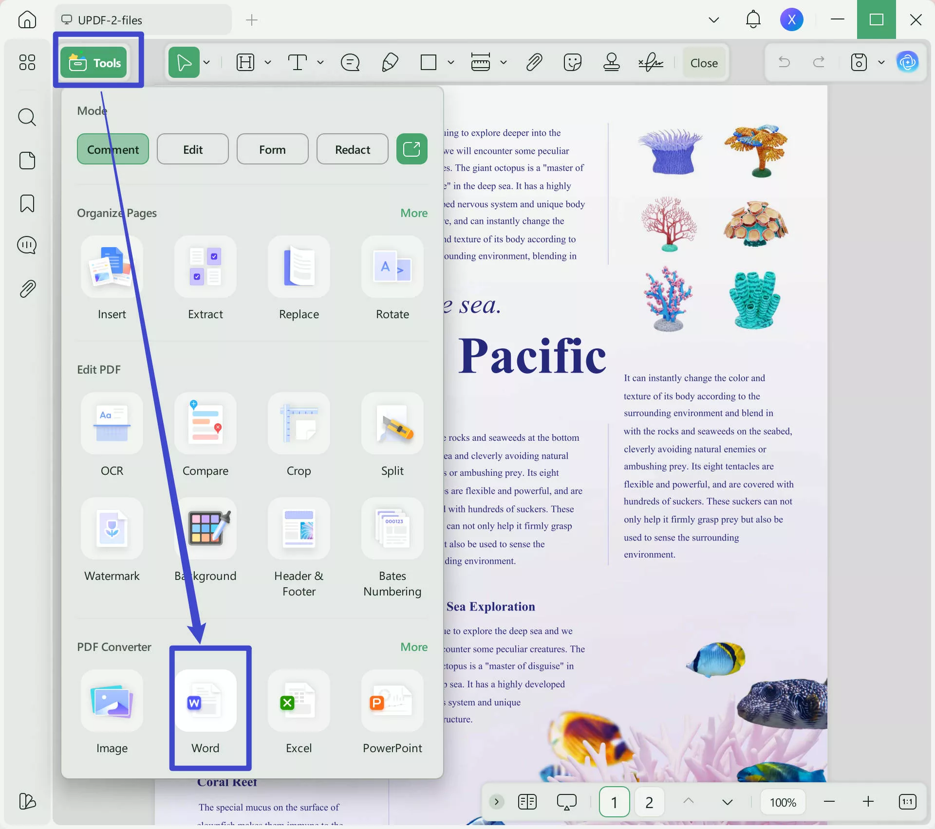 merge pdf to word export