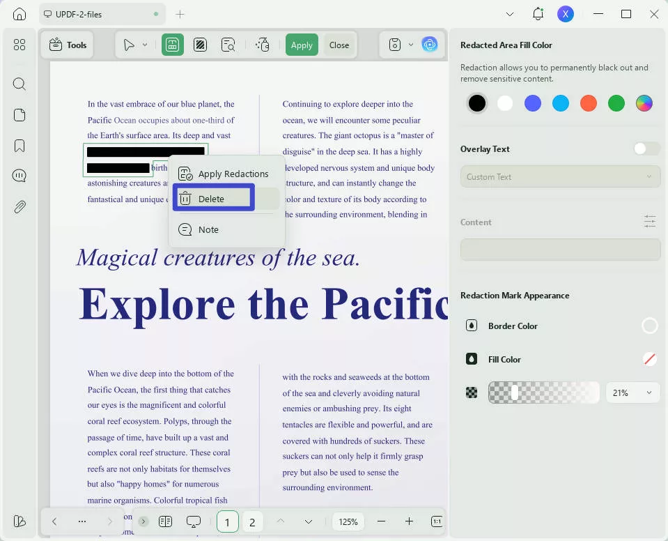 remove redact in UPDF