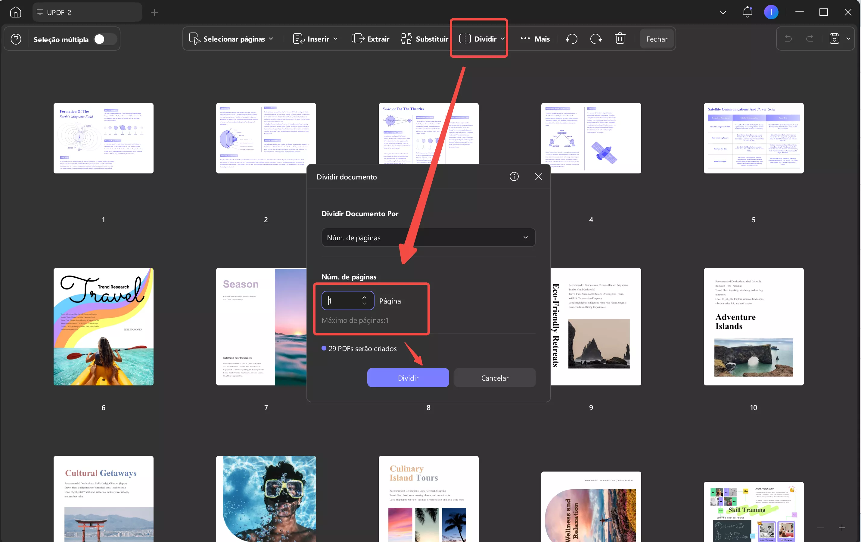 como separar páginas no word