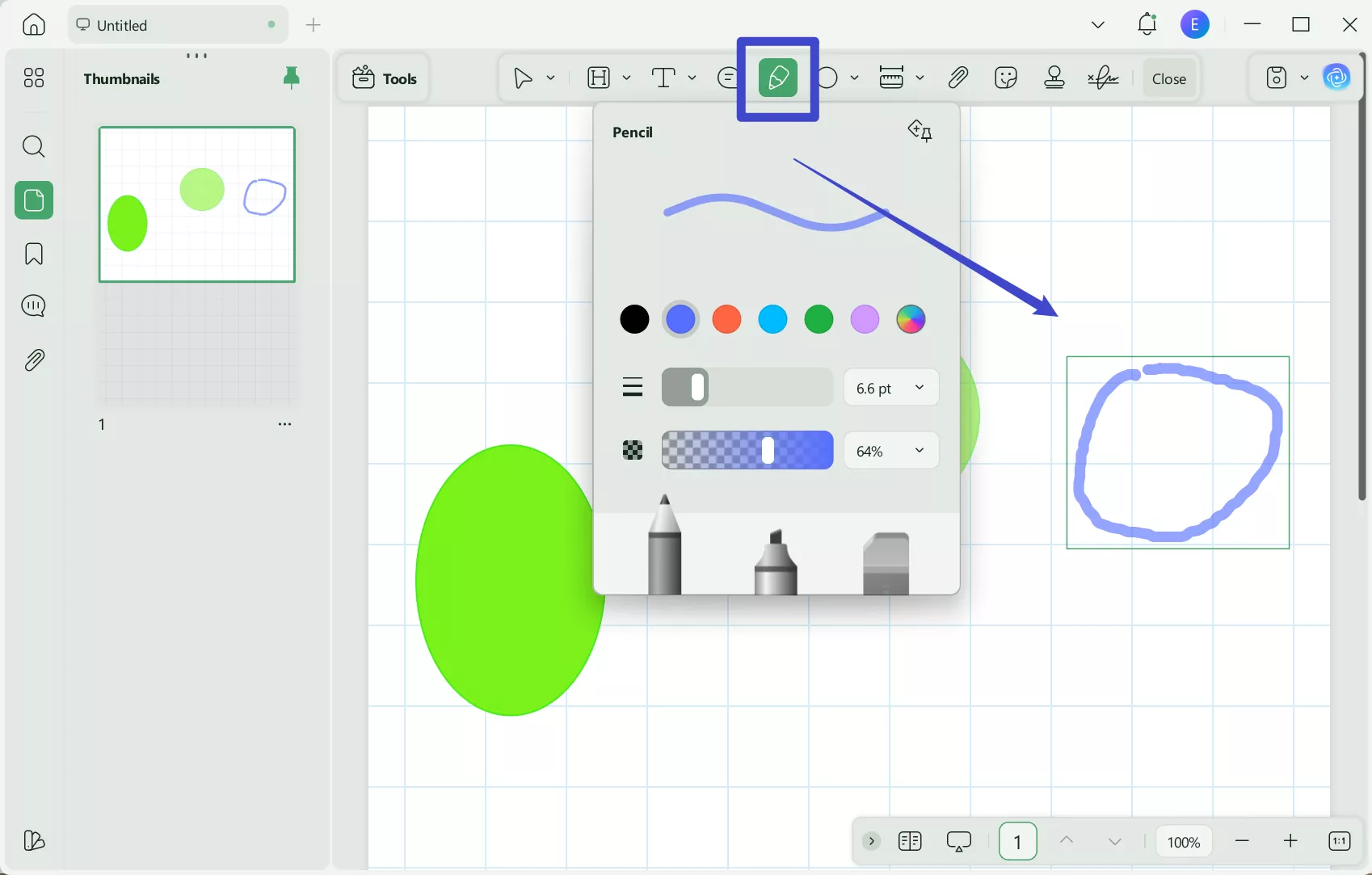 add circle to pdf pencil button