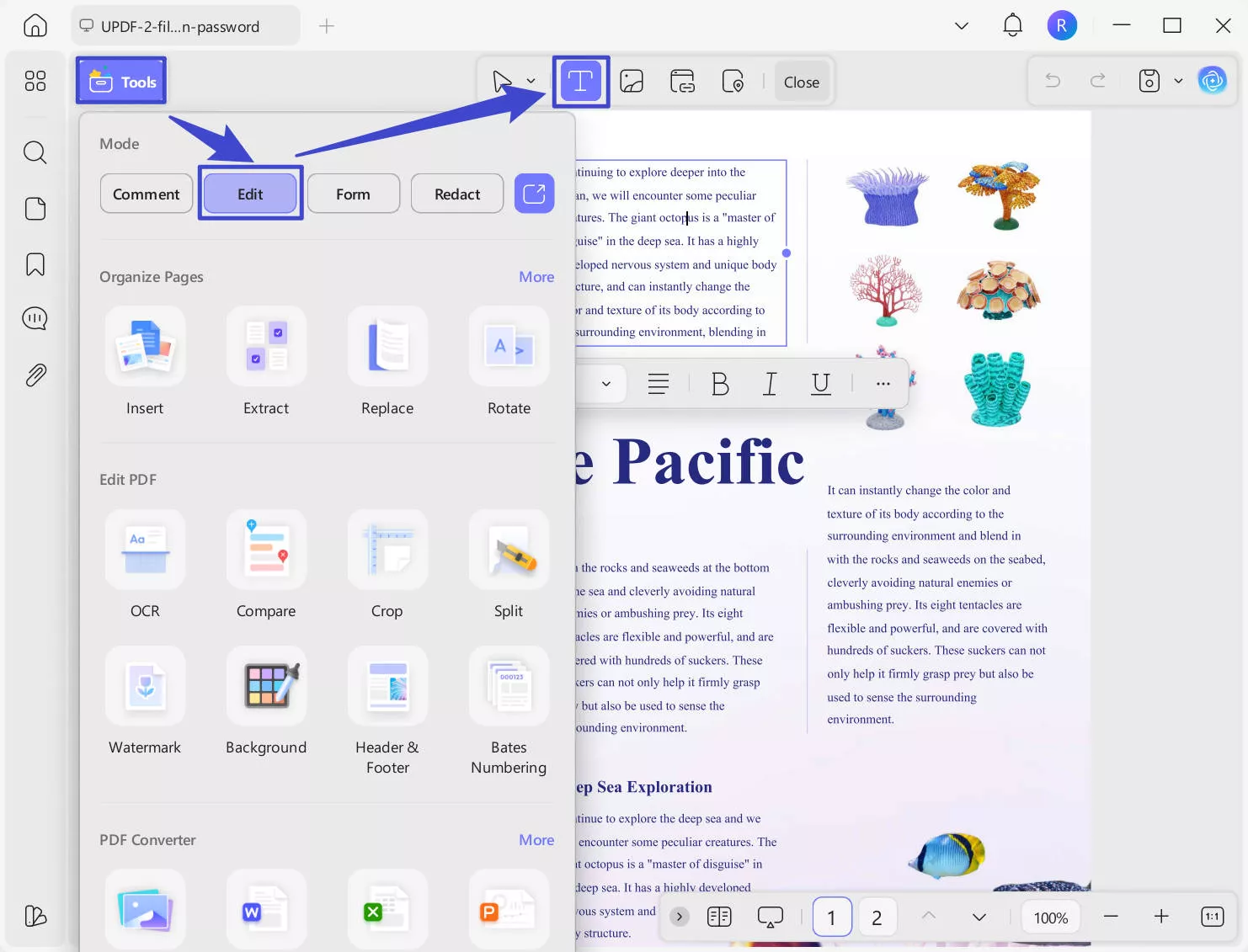 edit text pdf updf windows