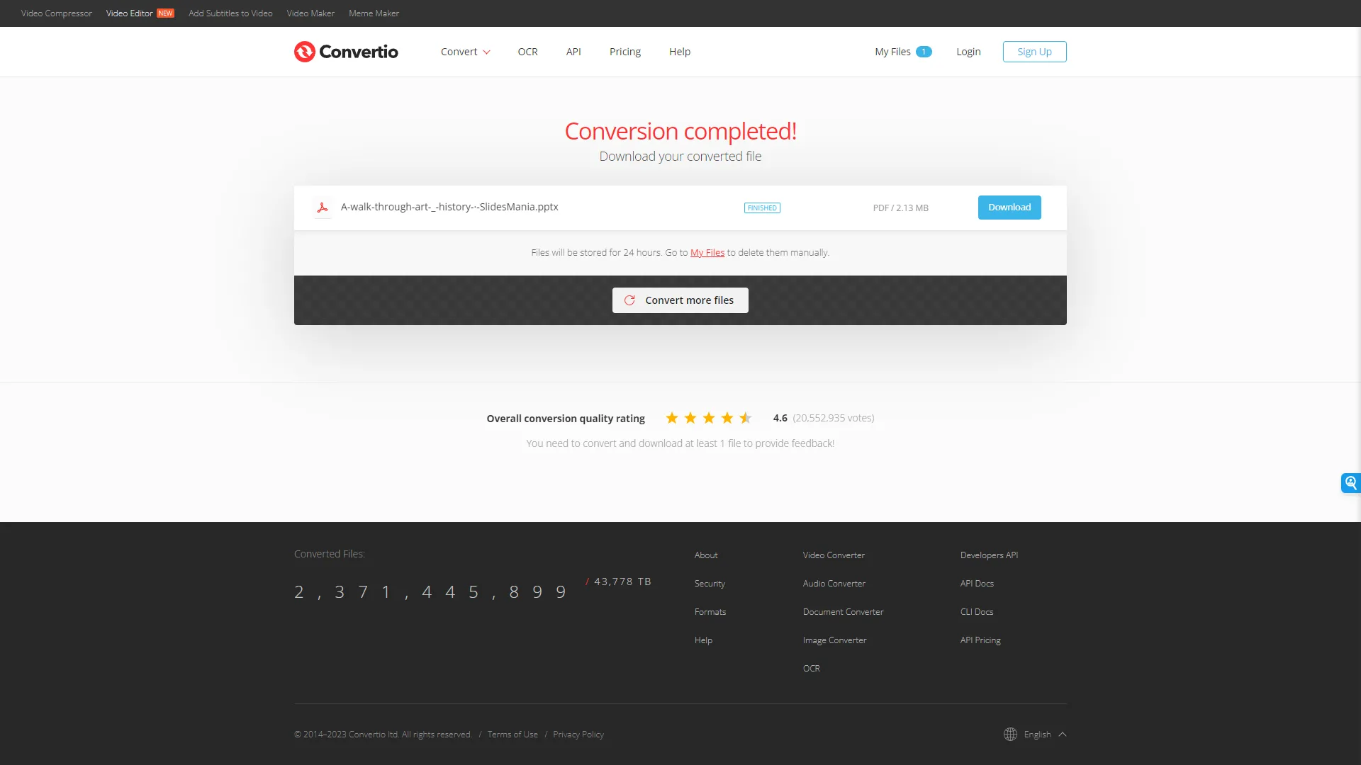 EPUBをPDFに変換する Convertio