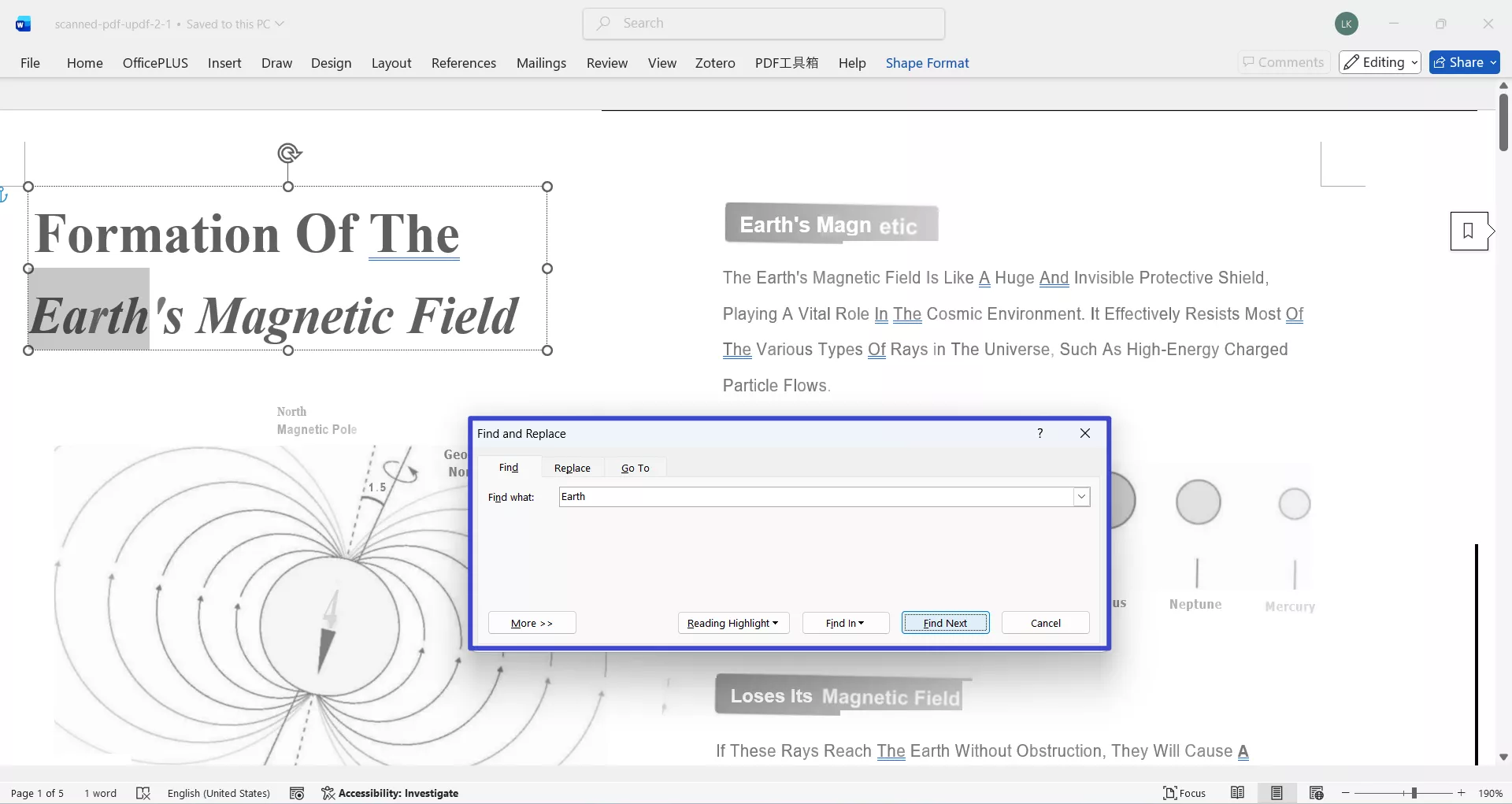 find words in micorsoft word