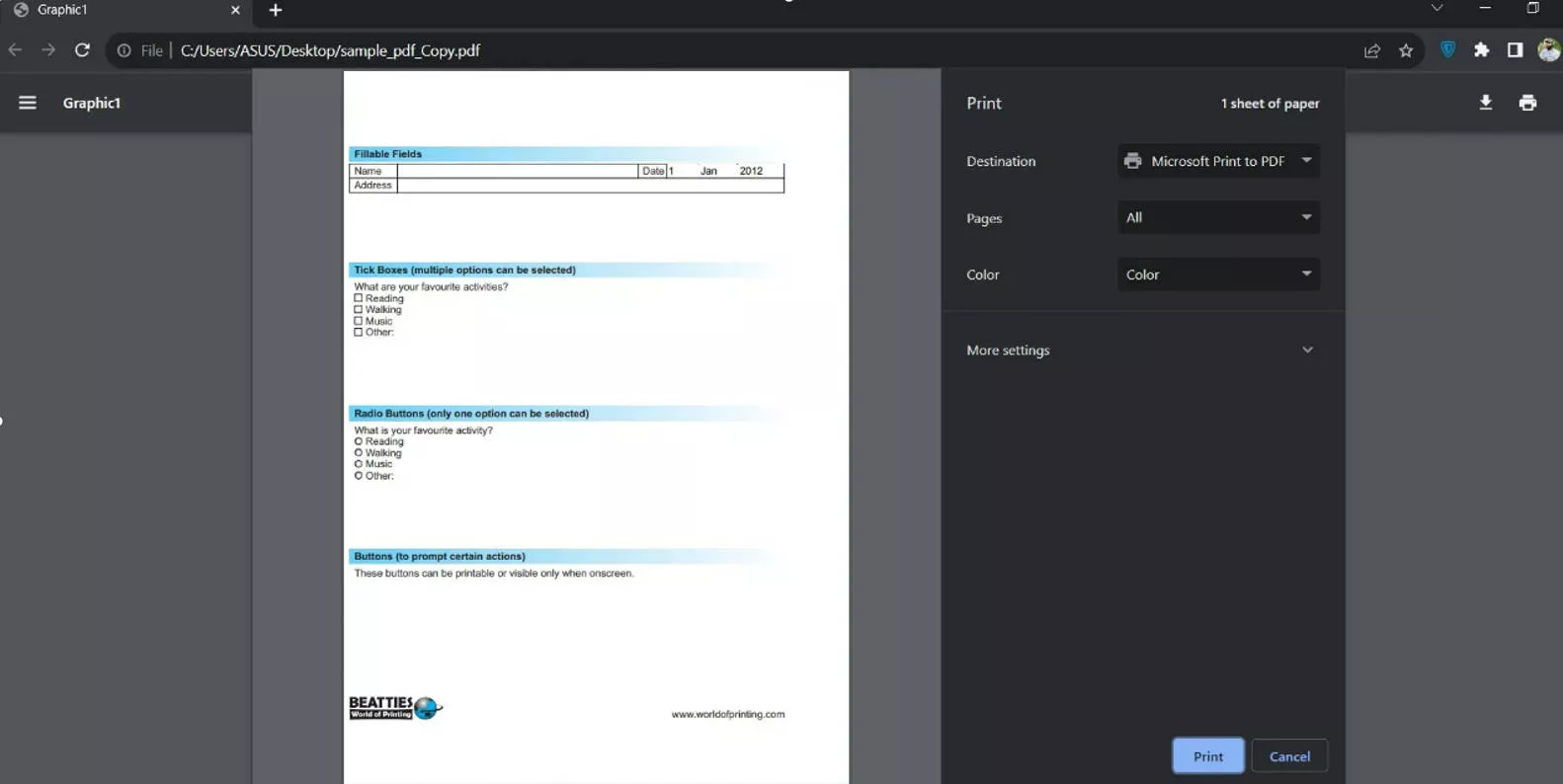 how to print pdf without margins with chrome