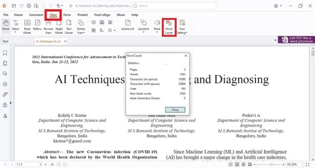 word count in foxit reader