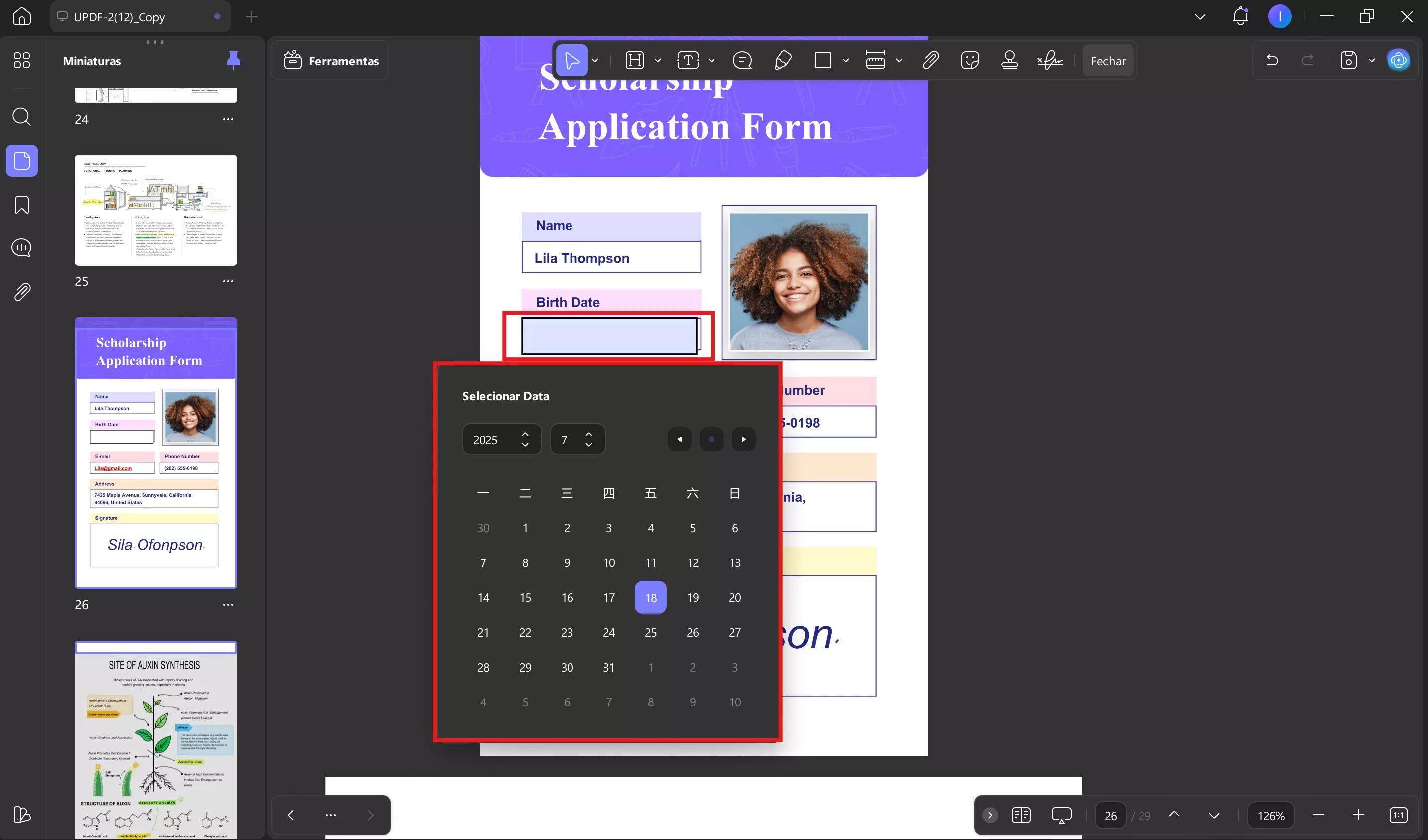 edite o campo preenchível para modificar a data