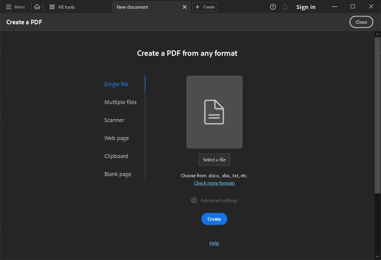 convertitore da immagine a pdf Adobe Acrobat