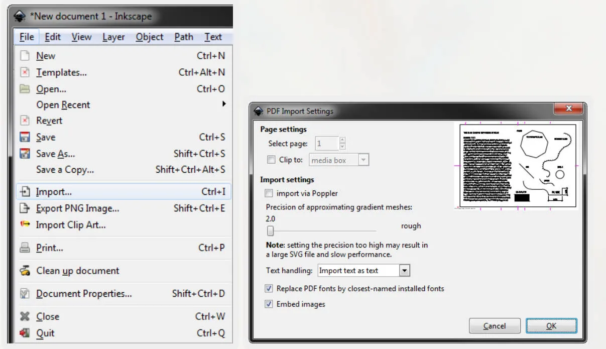 Inkscape에서 pdf to dwg