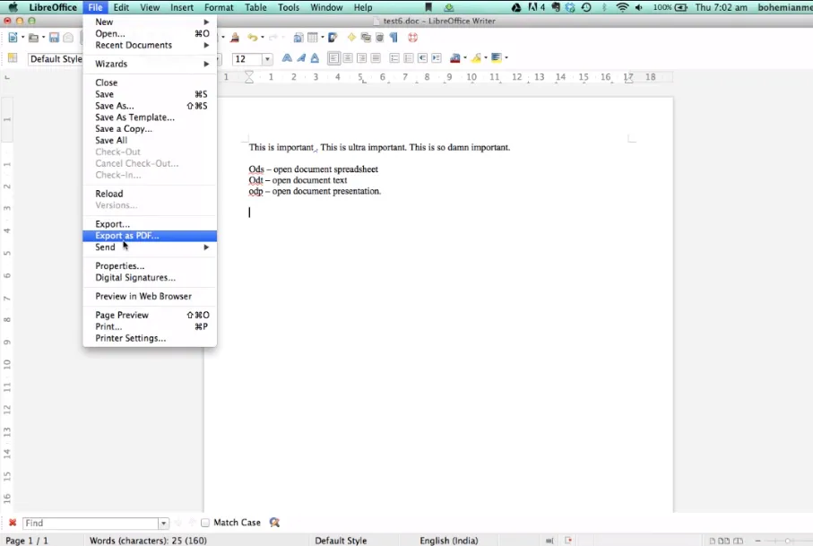 Convertir ODT en PDF avec LibreOffice Writer