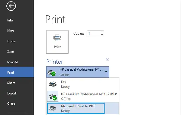 MS WordでPDFに印刷する