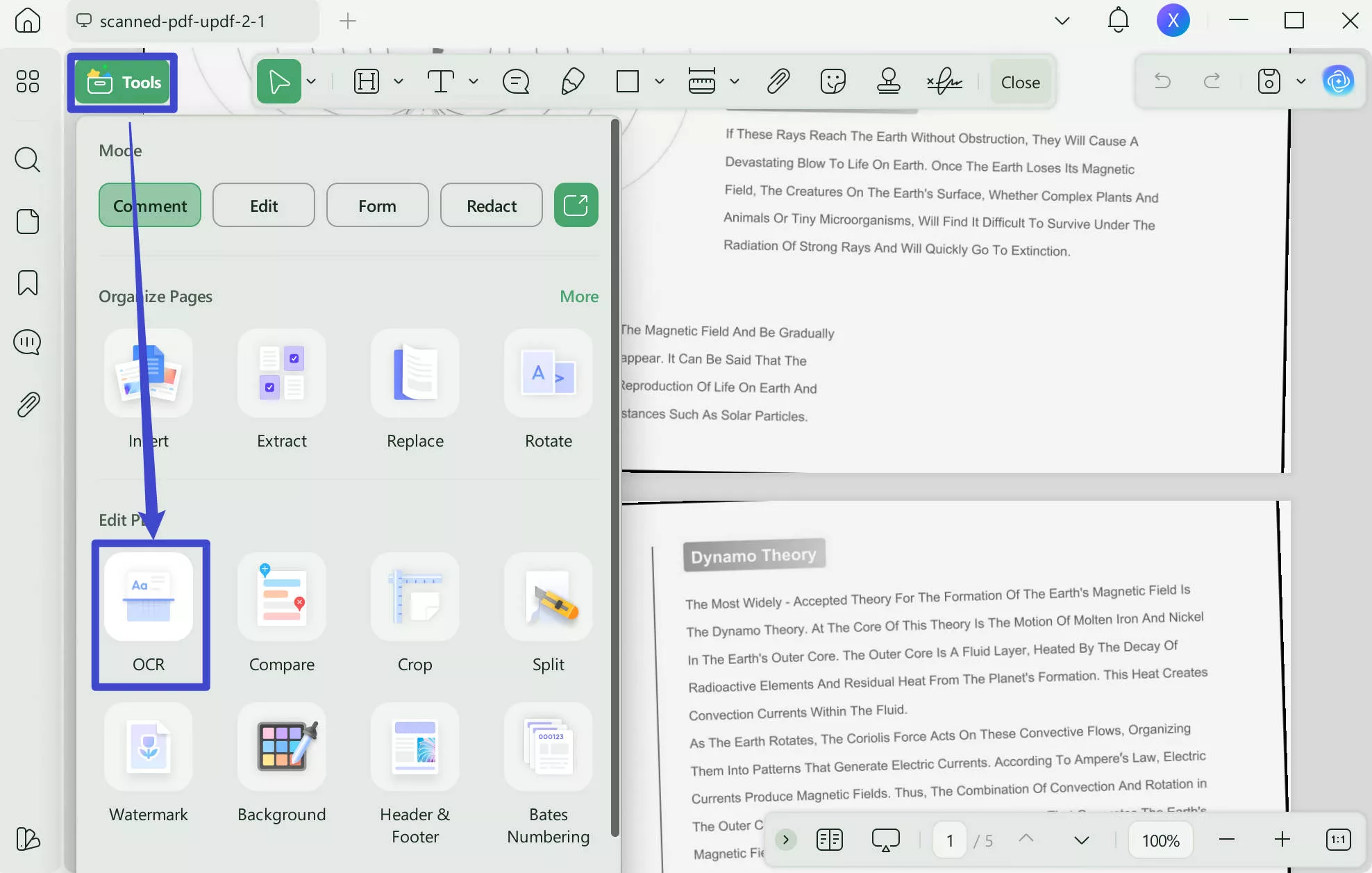 how to search in a scanned pdf ocr updf