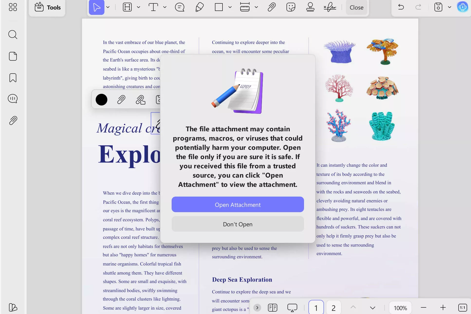 how to open attachment in pdf in updf