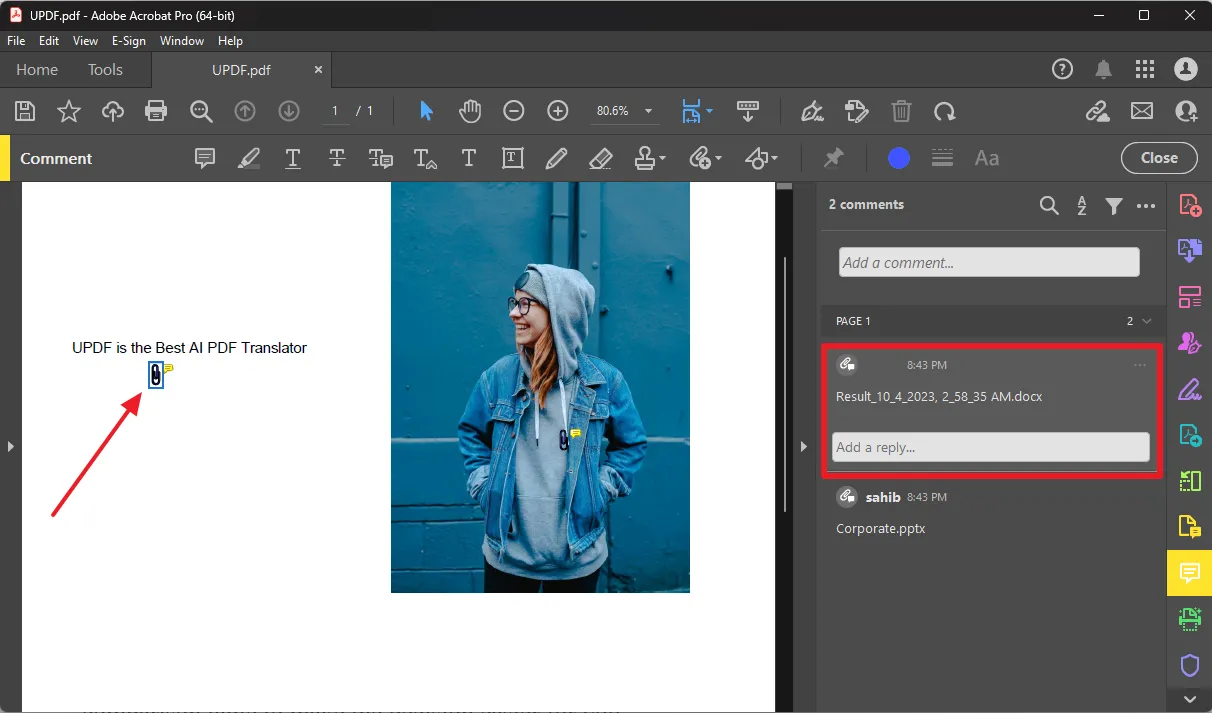 adobeでPDFの添付ファイルを開く