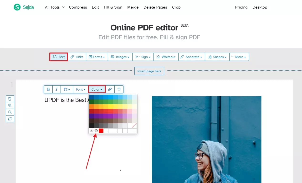 editar color pdf Sejda