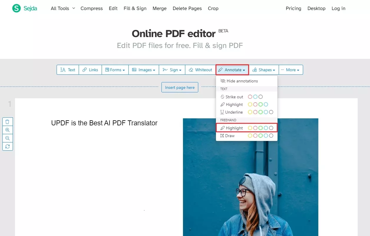editar color pdf Sejda PDF Color Editor