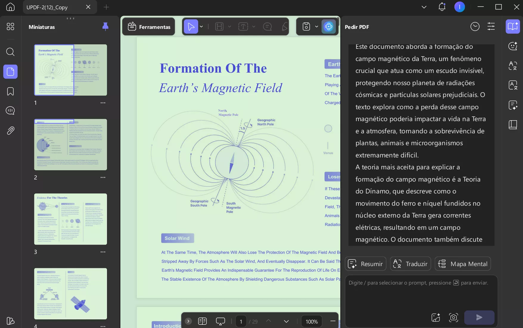análise de documentos com IA e clique em conversar com pdf para perguntar ao pdf