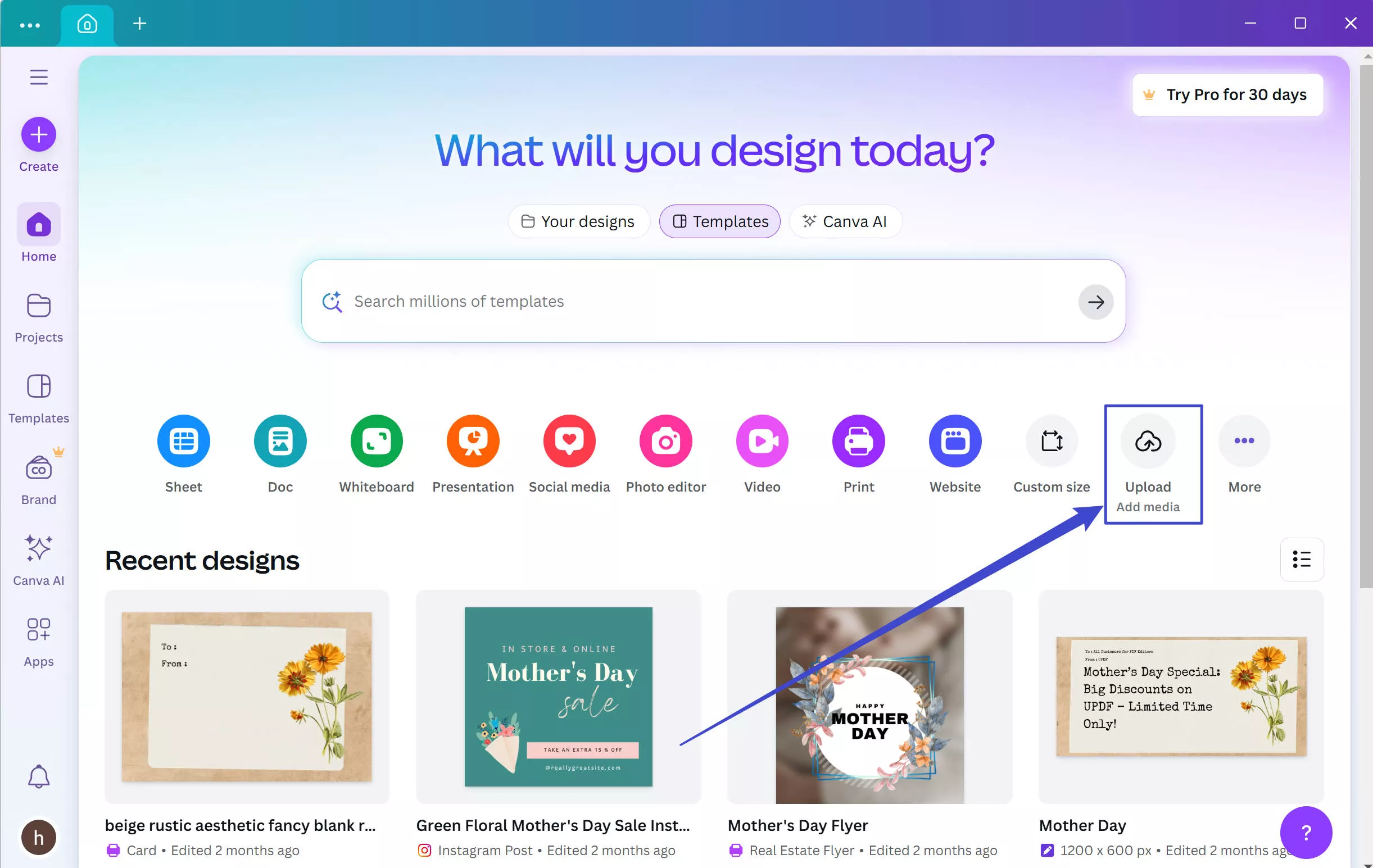 Upload to Canva windows