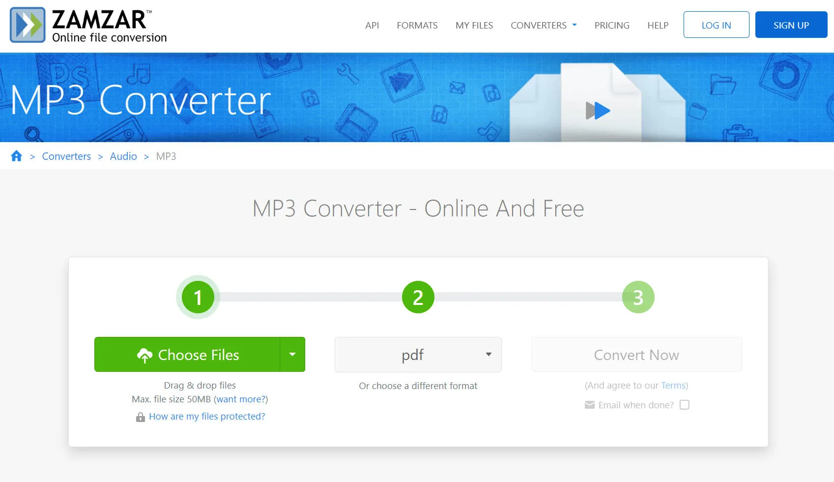 convertir mp3 en pdf Zamzar