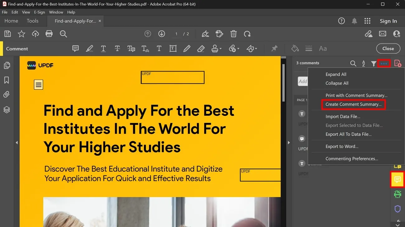 Kommentare aus PDF in Excel exportieren, Kommentar Adobe