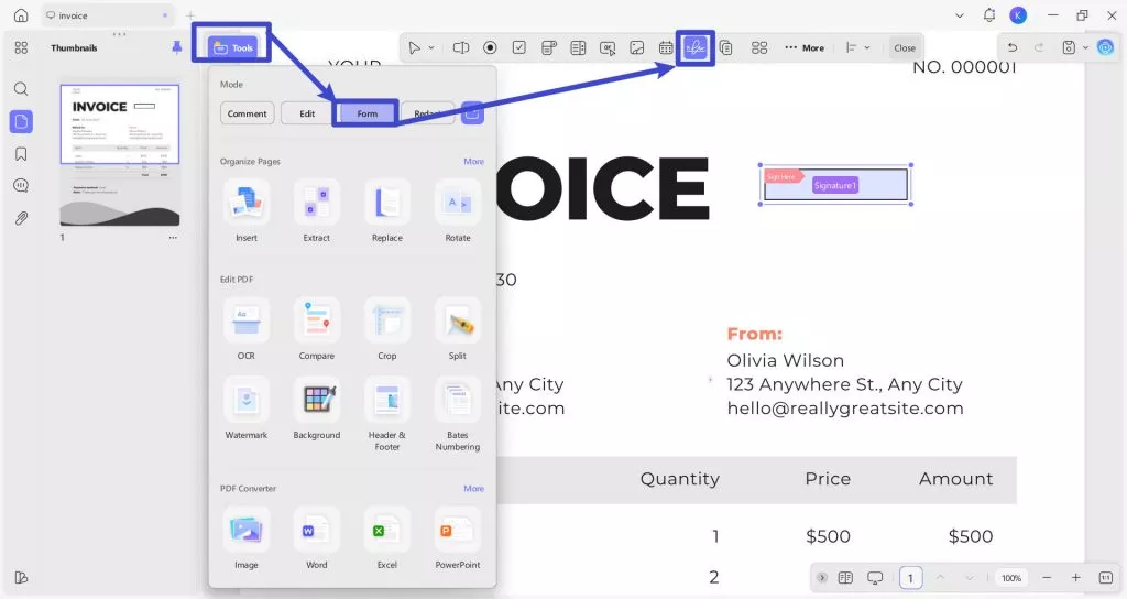 add signature field in updf