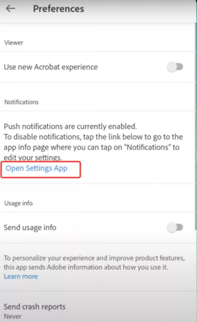 adobe open setting app