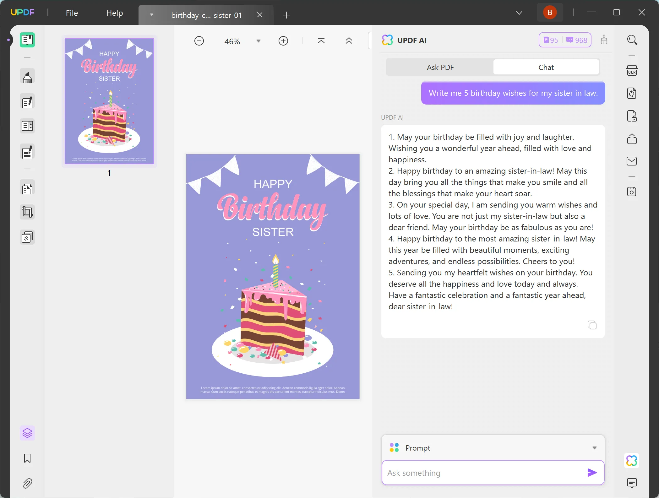 UPDF AI generated birthday wishes