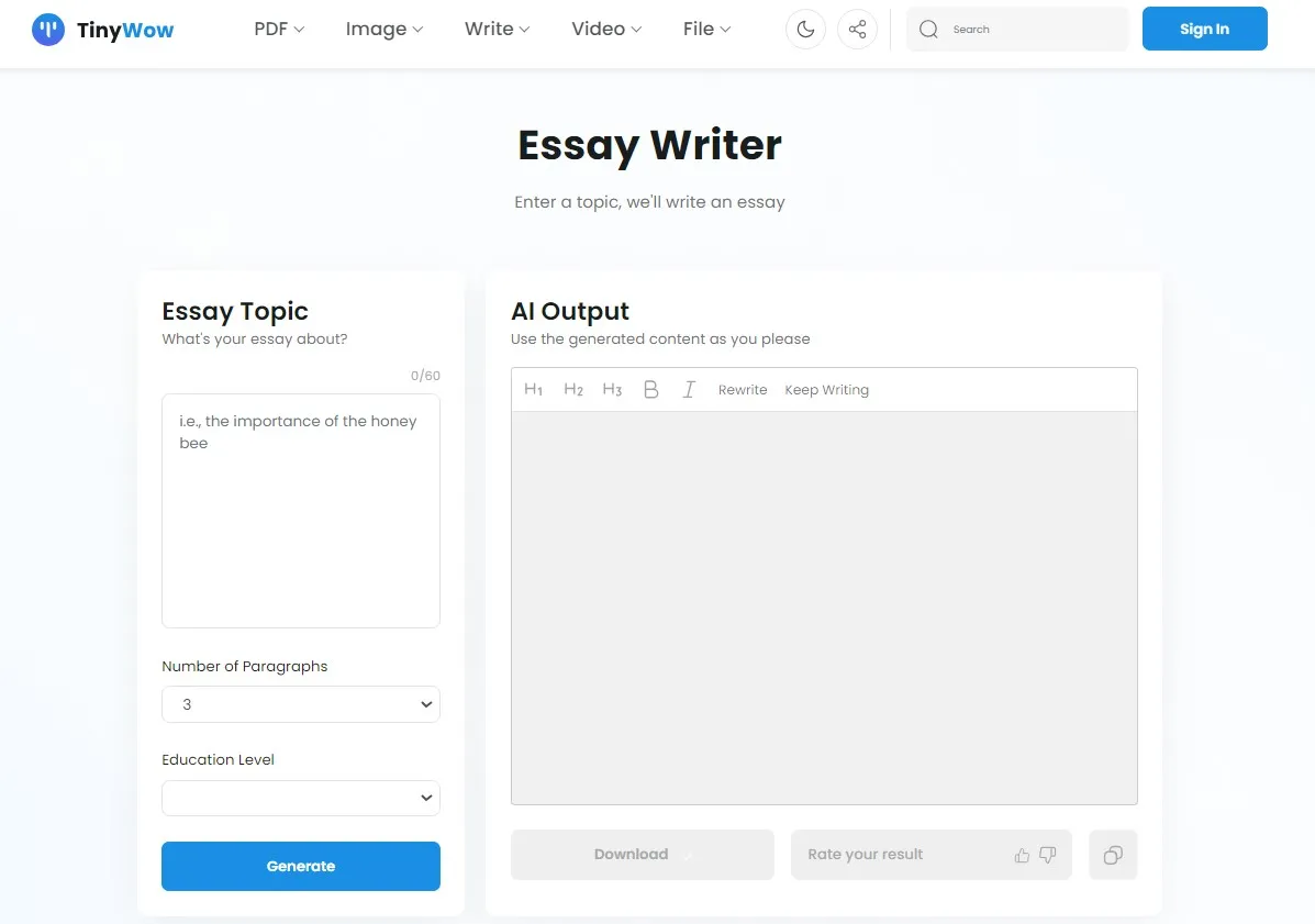 ai essay generator tinywow