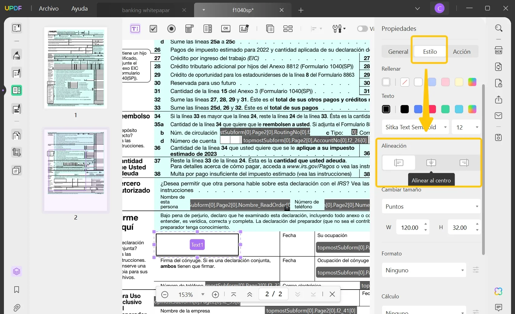 how to align text box in PDF updf