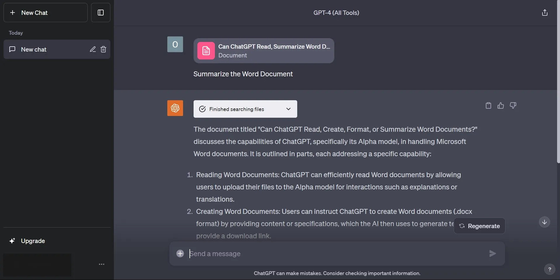 chatgpt summarize word documents