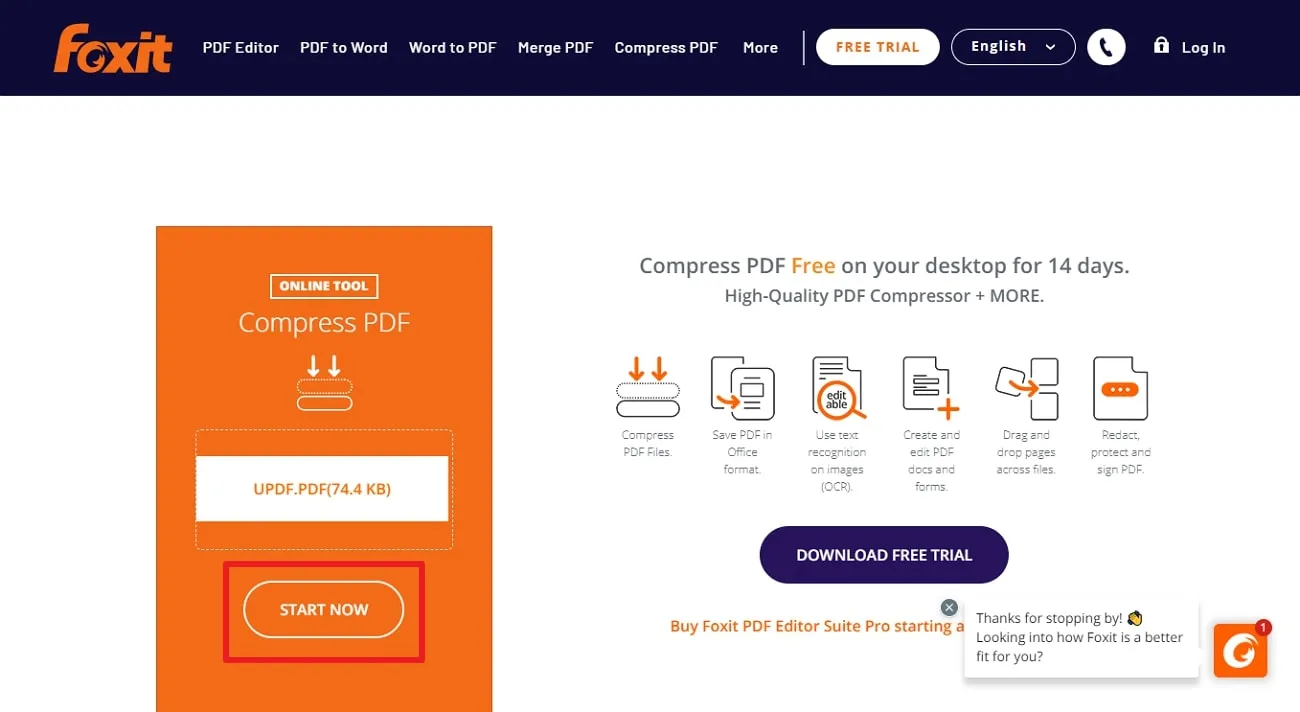 compress pdf foxit tap the start now button