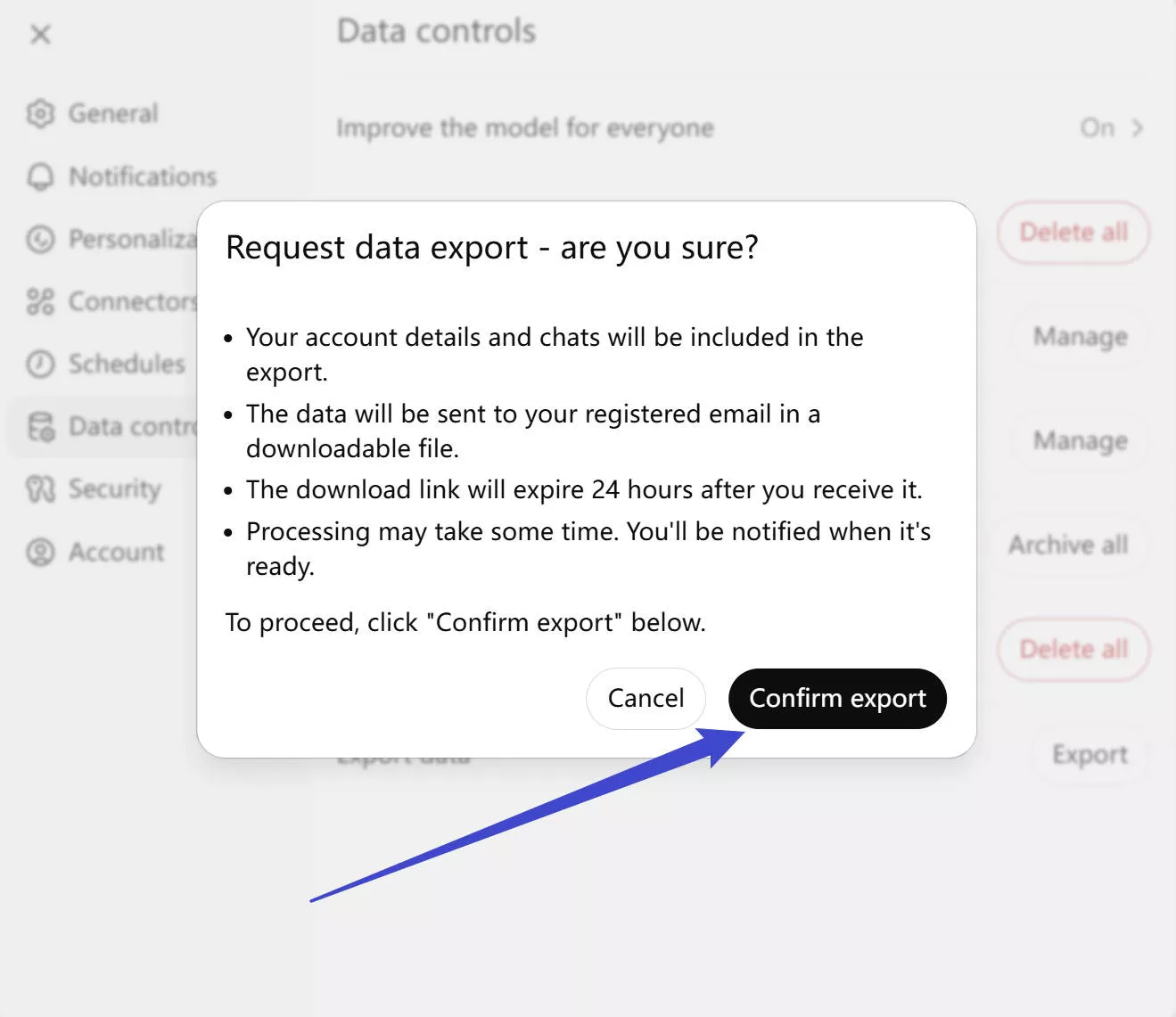 confirm to export chatgpt