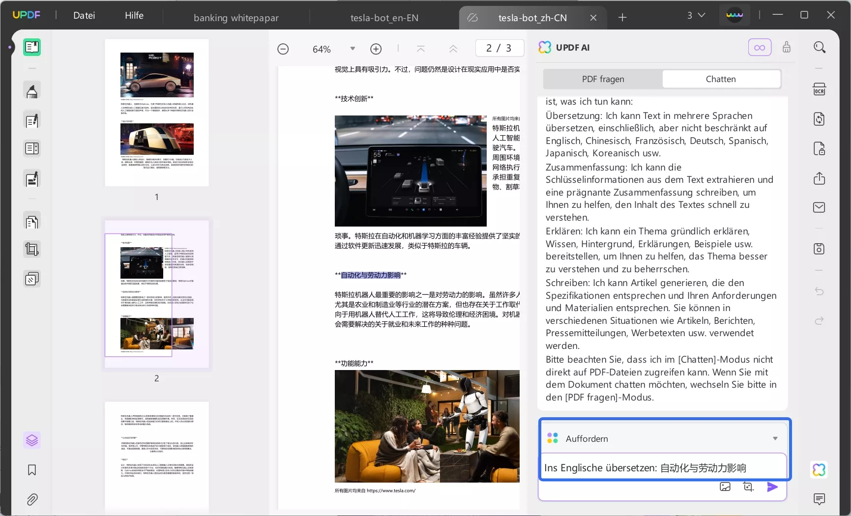 einen beliebigen Text kopieren und ihn in das UPDF AI-Chatten-Feld einfügen