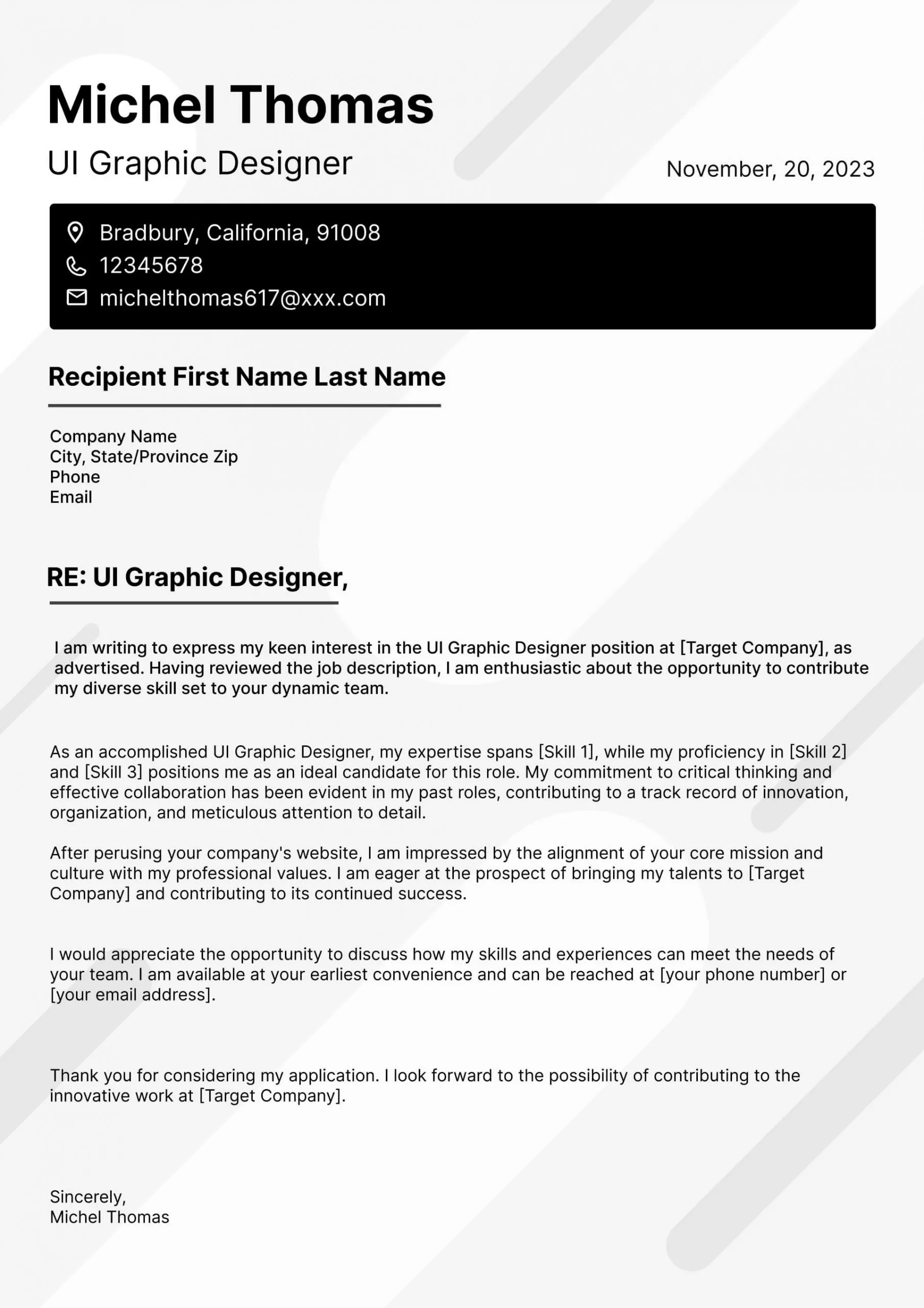 cover letter template for job application