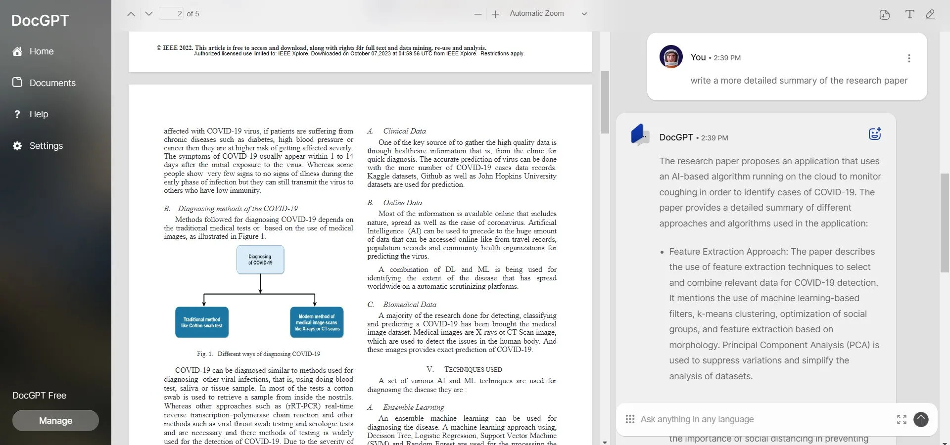 write the summary with docgpt