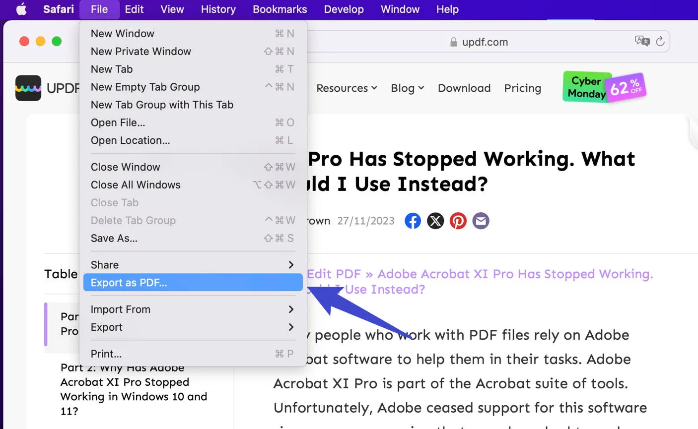 Konvertieren Sie HTML in PDF auf Mac Safari