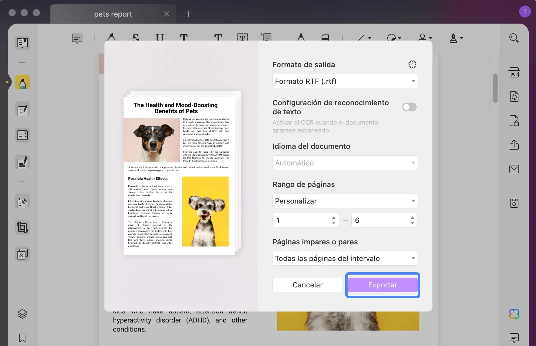 pdf a rtf en mac