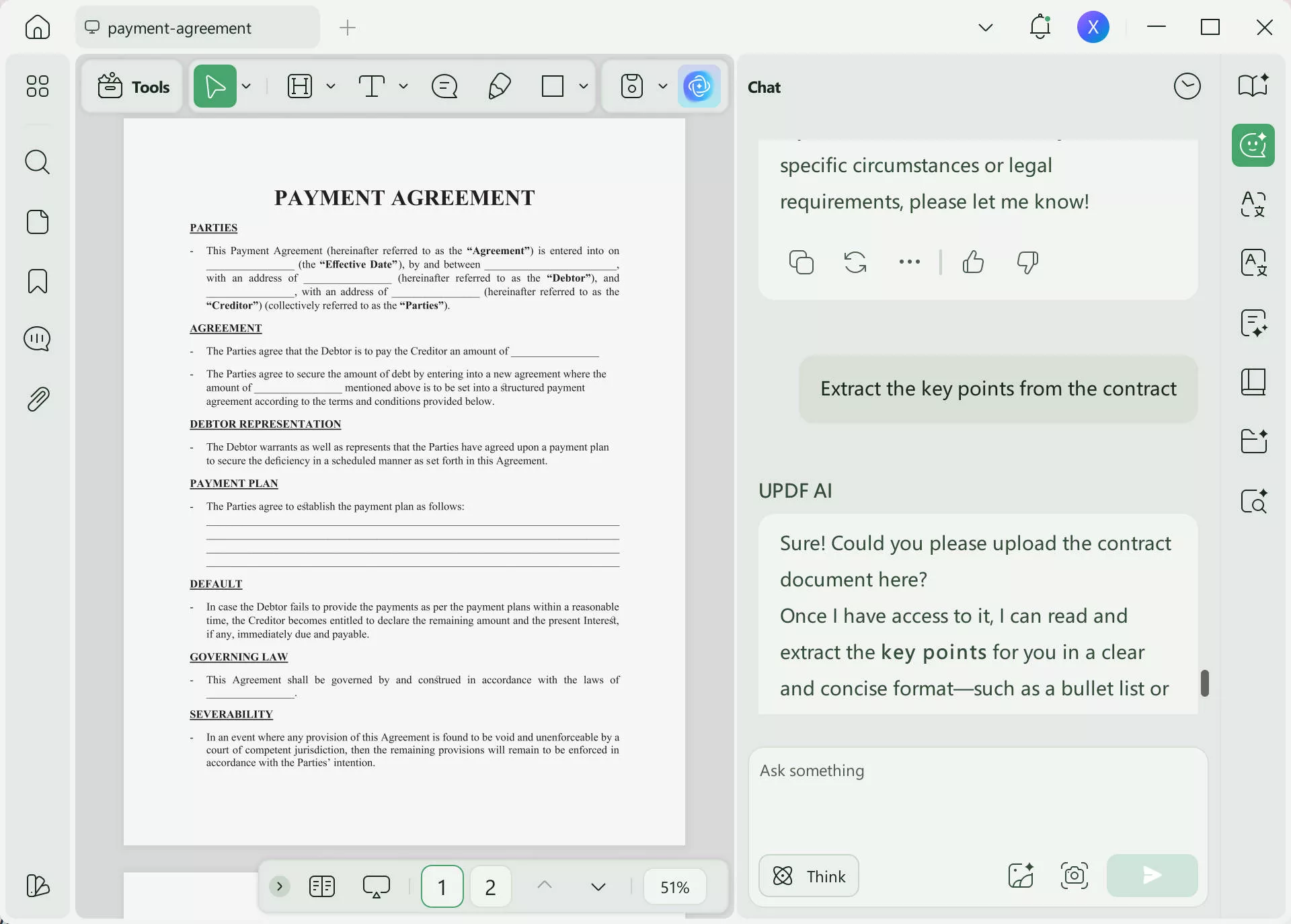 extract the key points of contract with updf ai