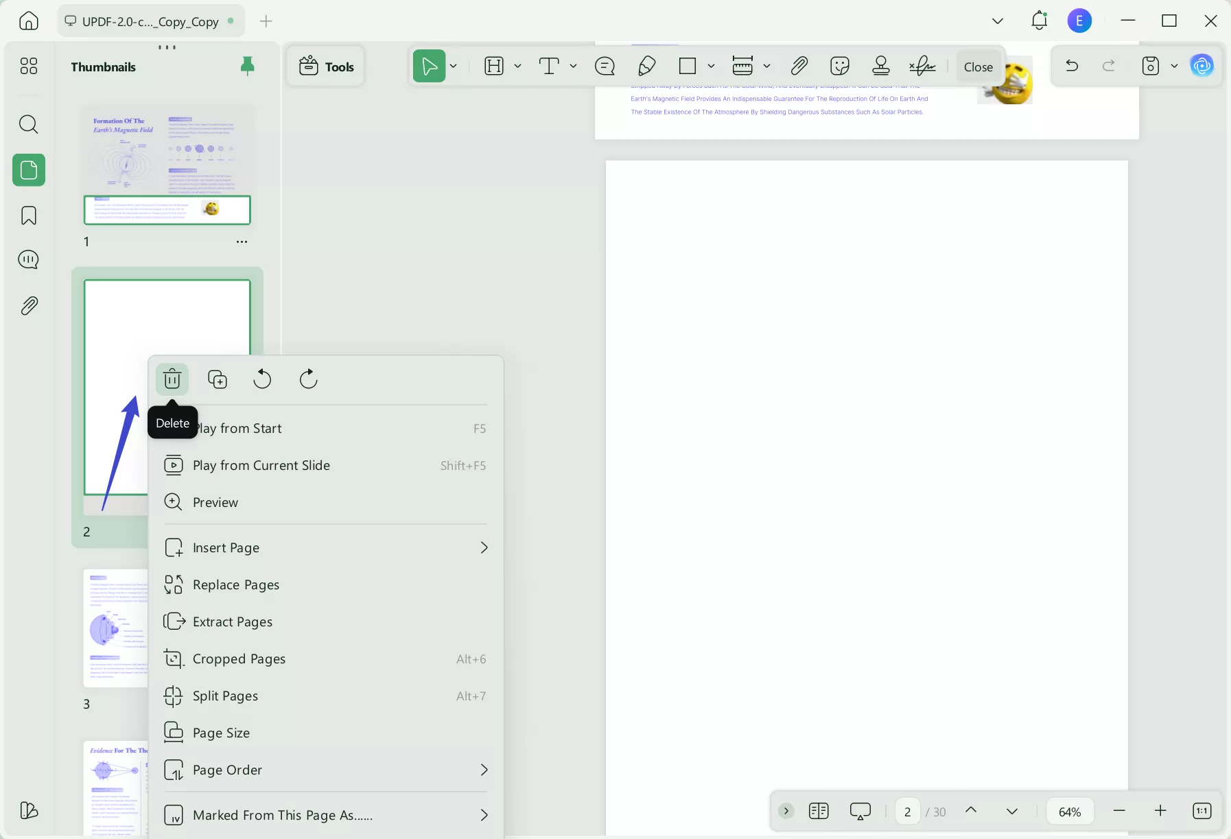 delete blank page in pdf with updf on windows with thumbnail