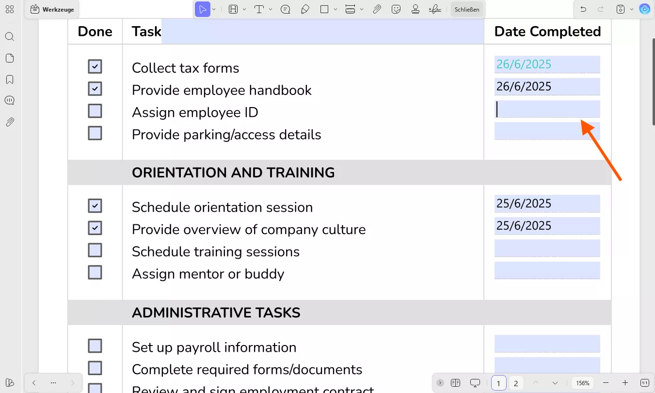 Das ausfüllbare Feld bearbeiten, um das Datum zu ändern