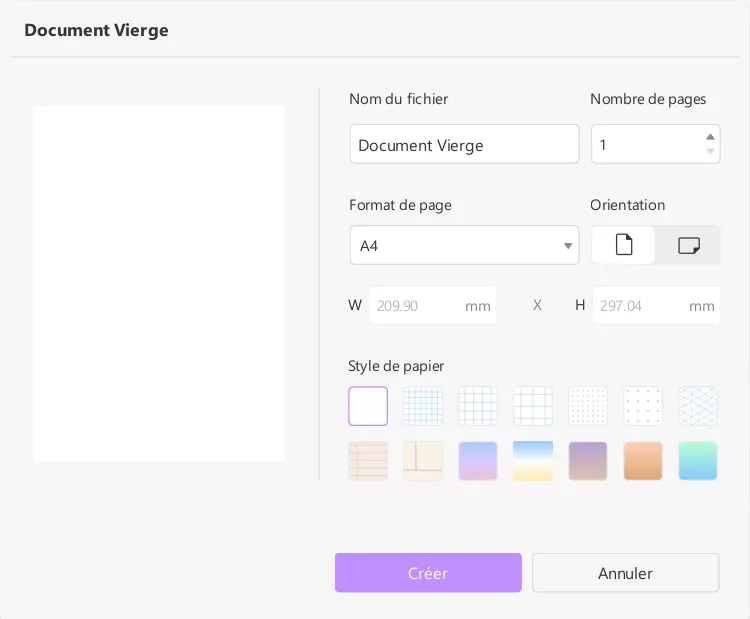 creer page vierge pdf