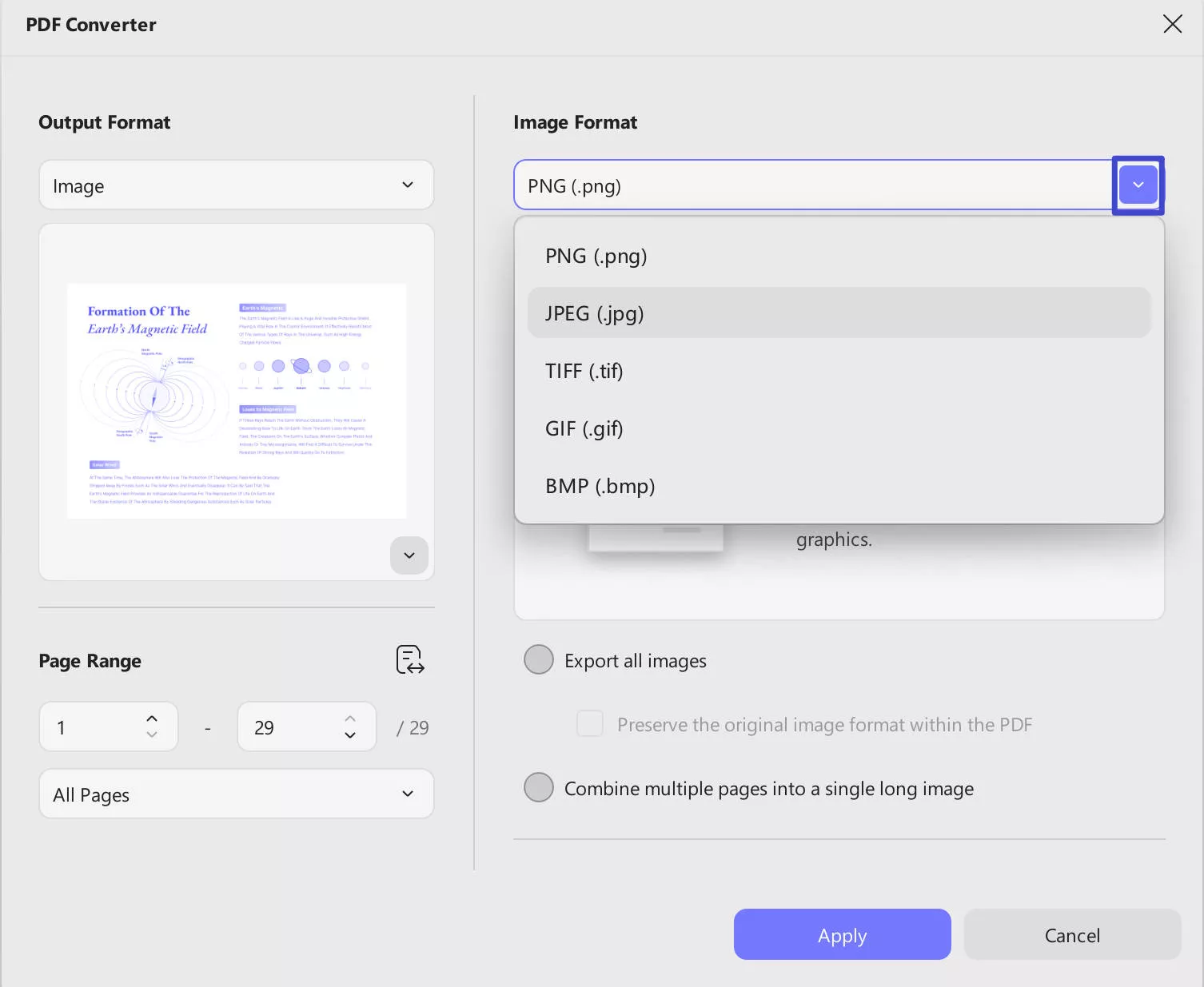 select the image format updf windows