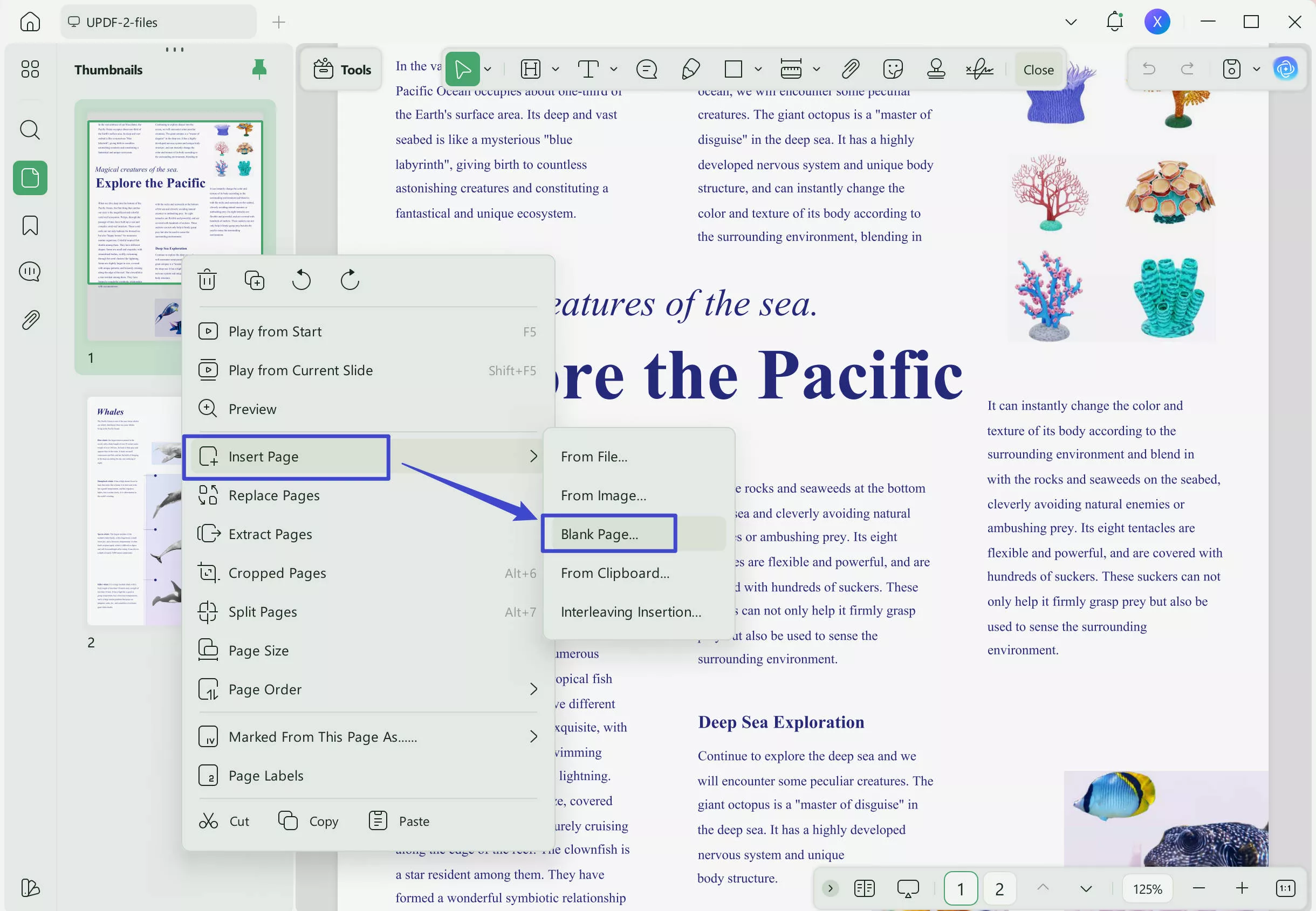insert blank page in pdf updf