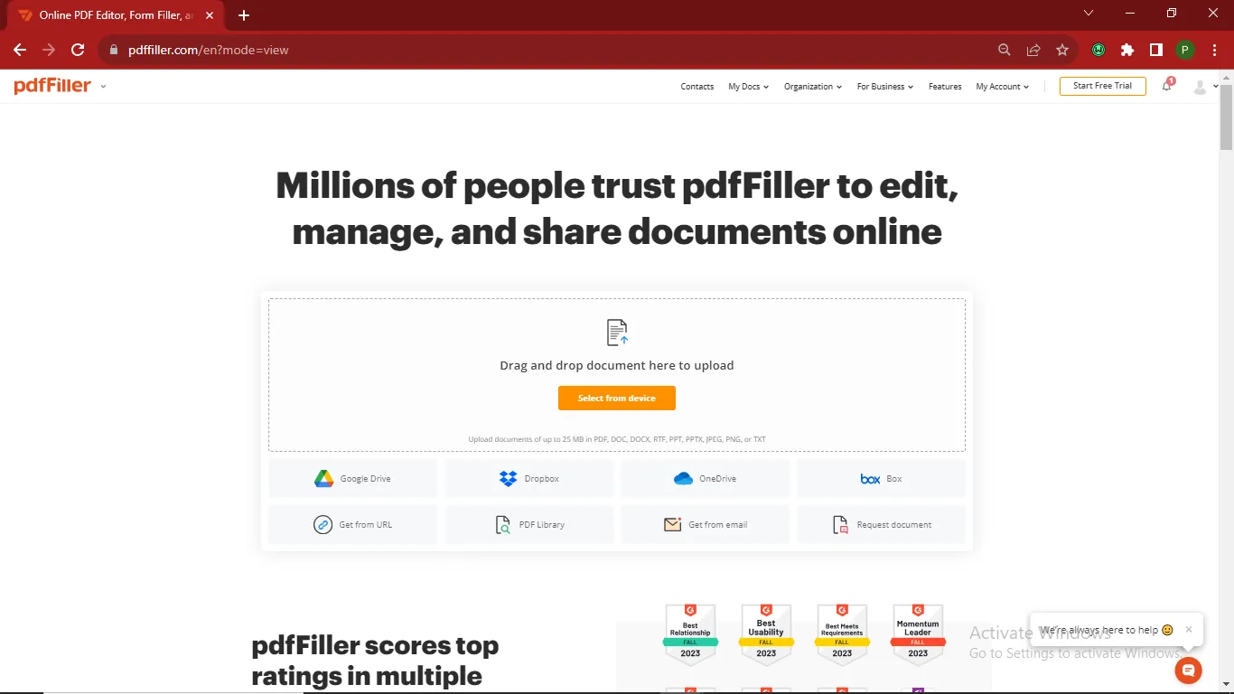 pdffiller インターフェース