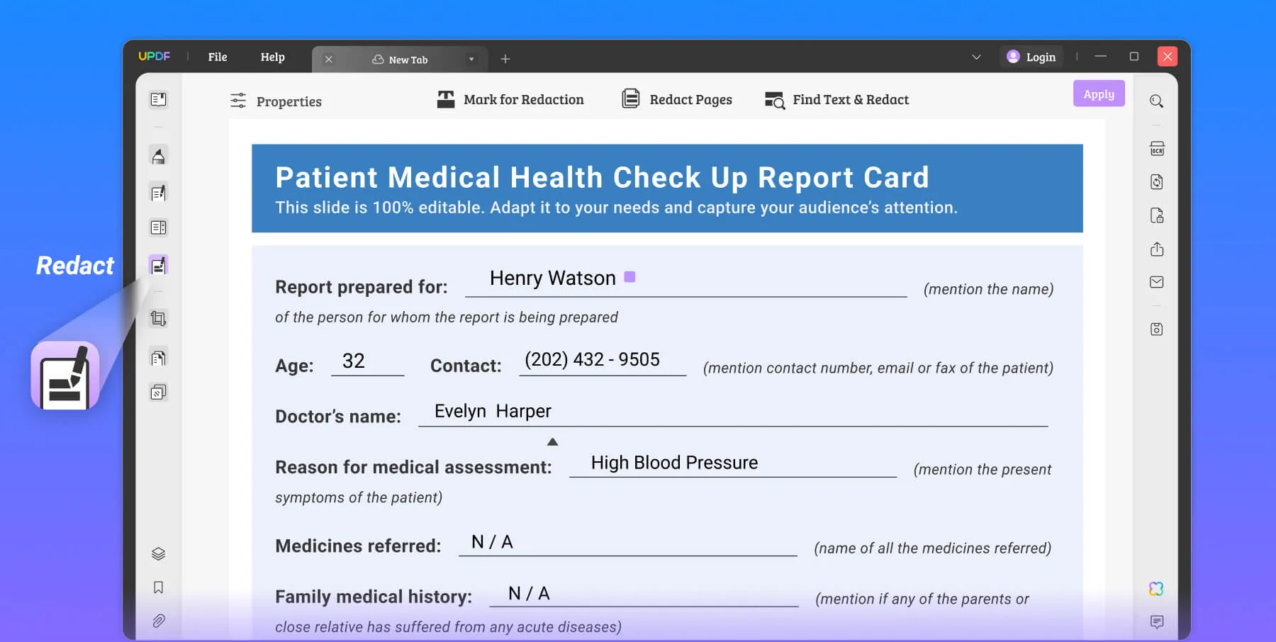 how to redact pdf with updf