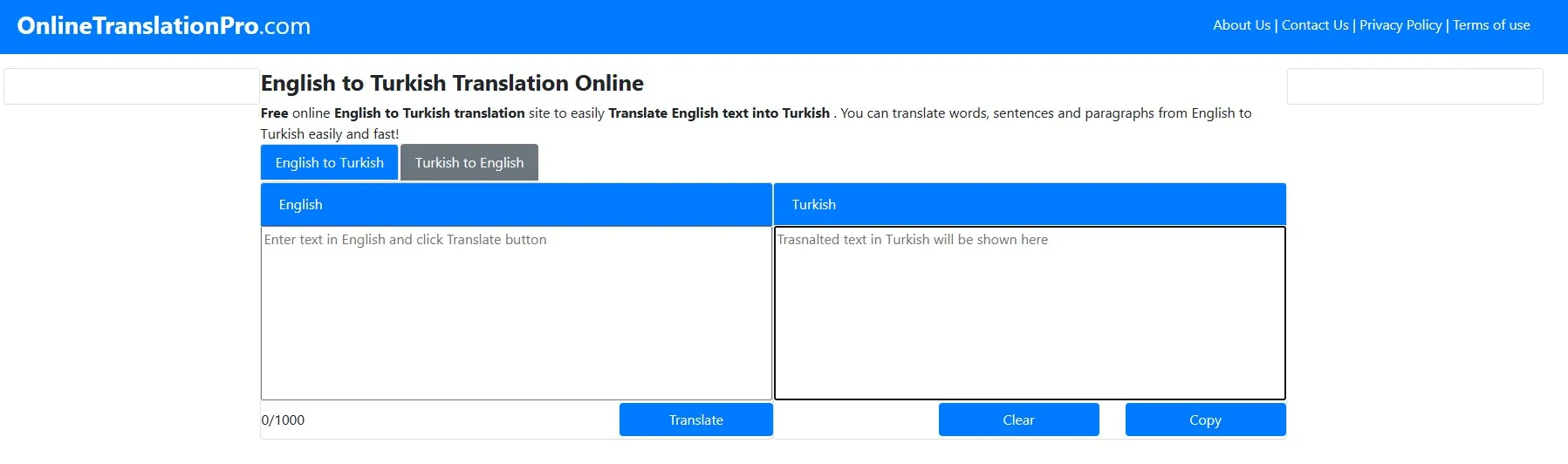 مترجم Onlinetranslationpro من الإنجليزية إلى التركية