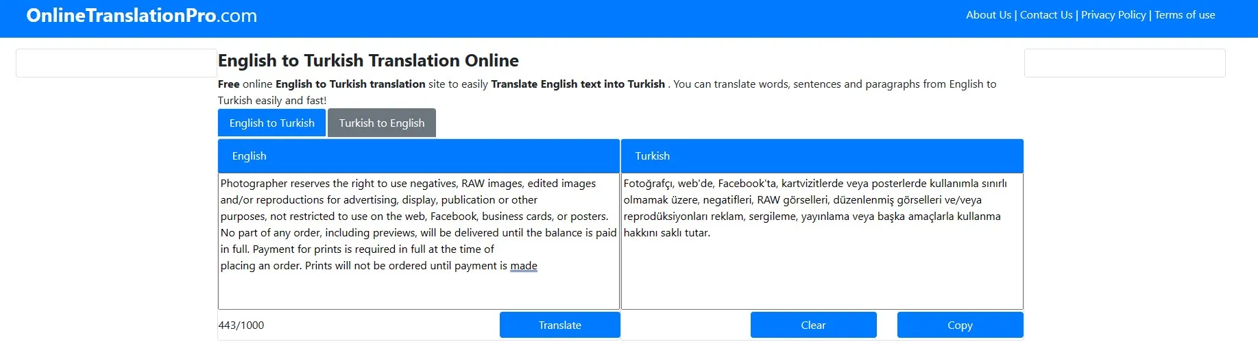 مترجم Onlinetranslationpro من الإنجليزية إلى التركية