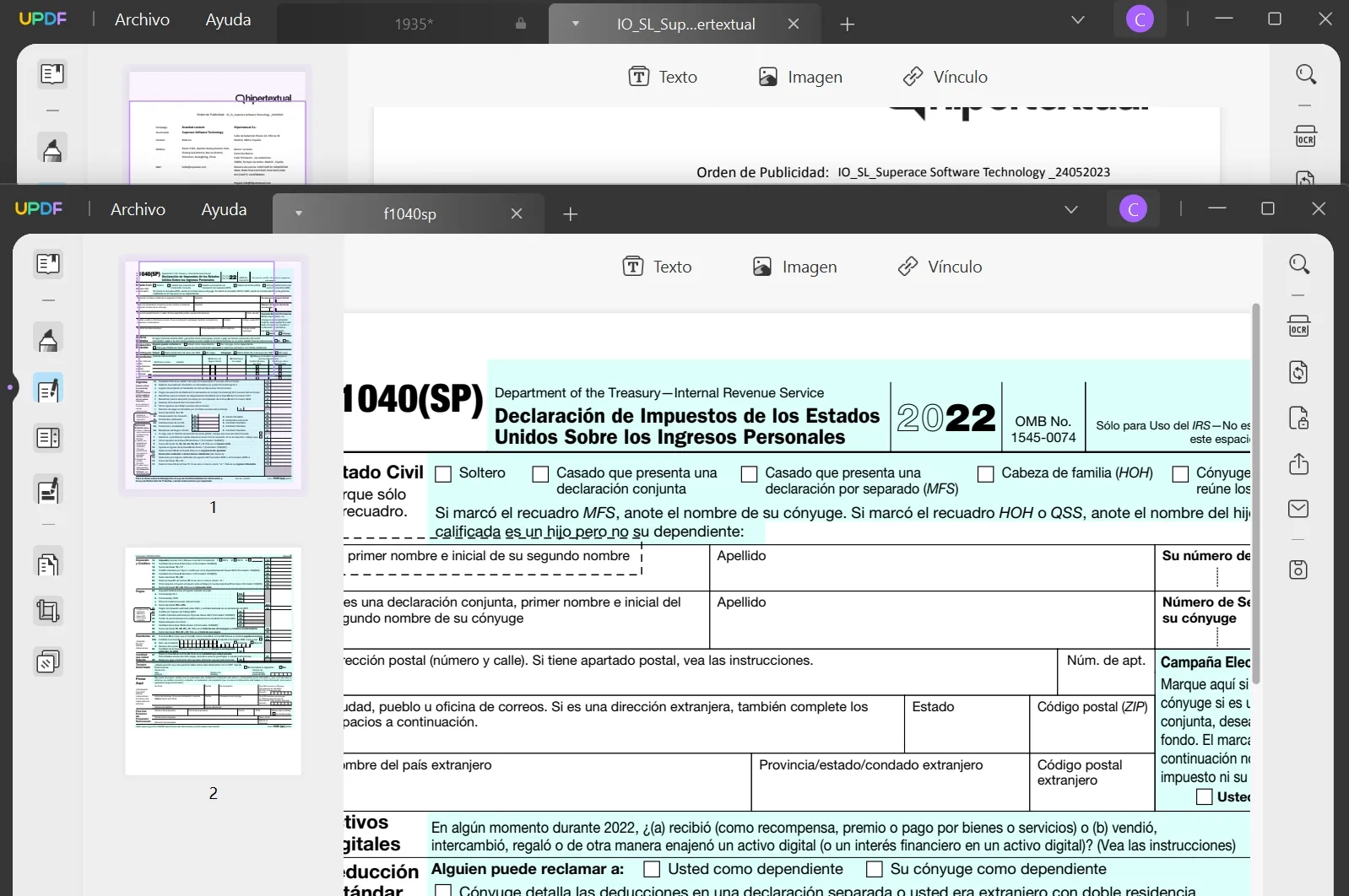 split view pdf two updf interfaces