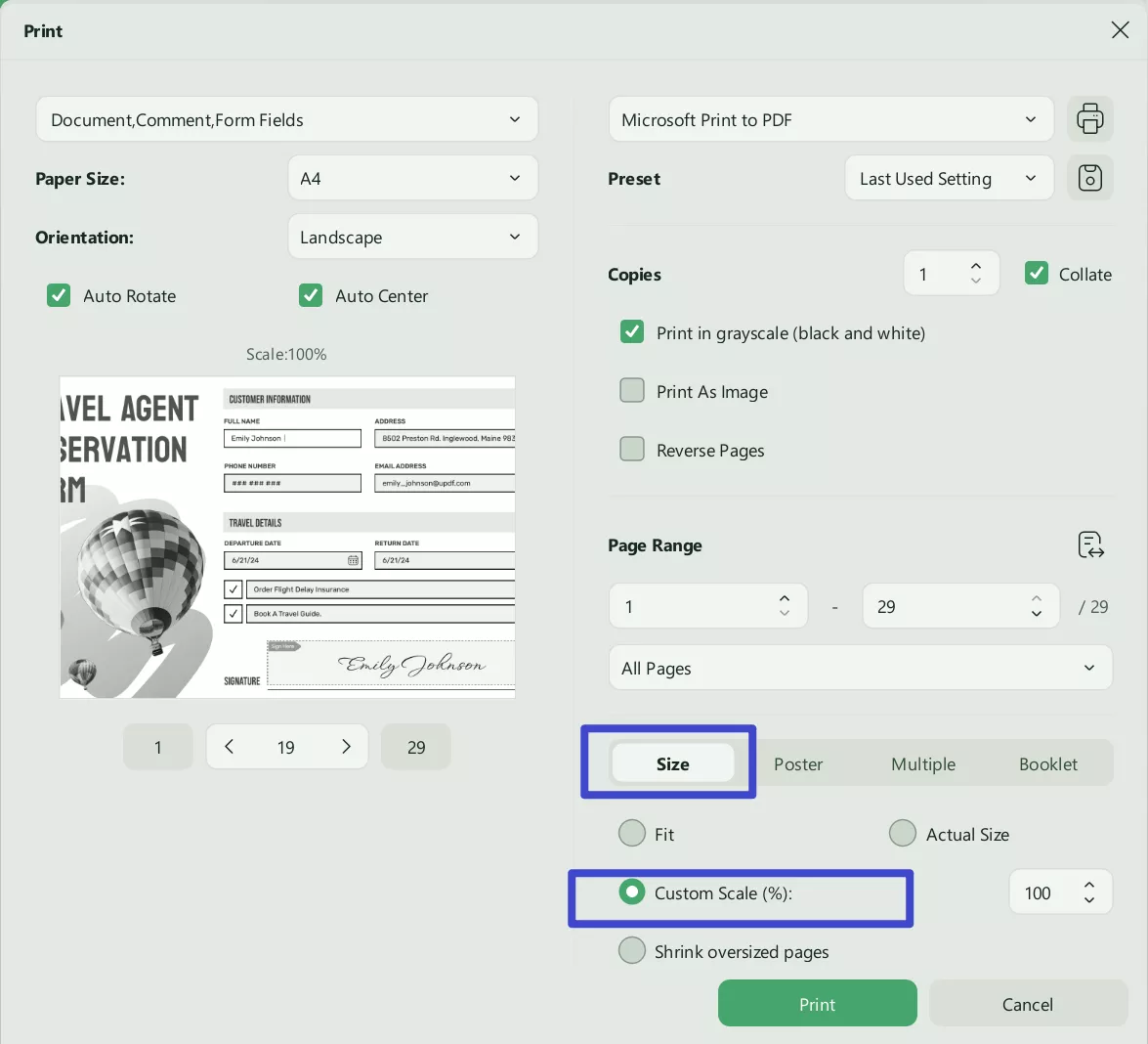 change paper size in pdf batch print