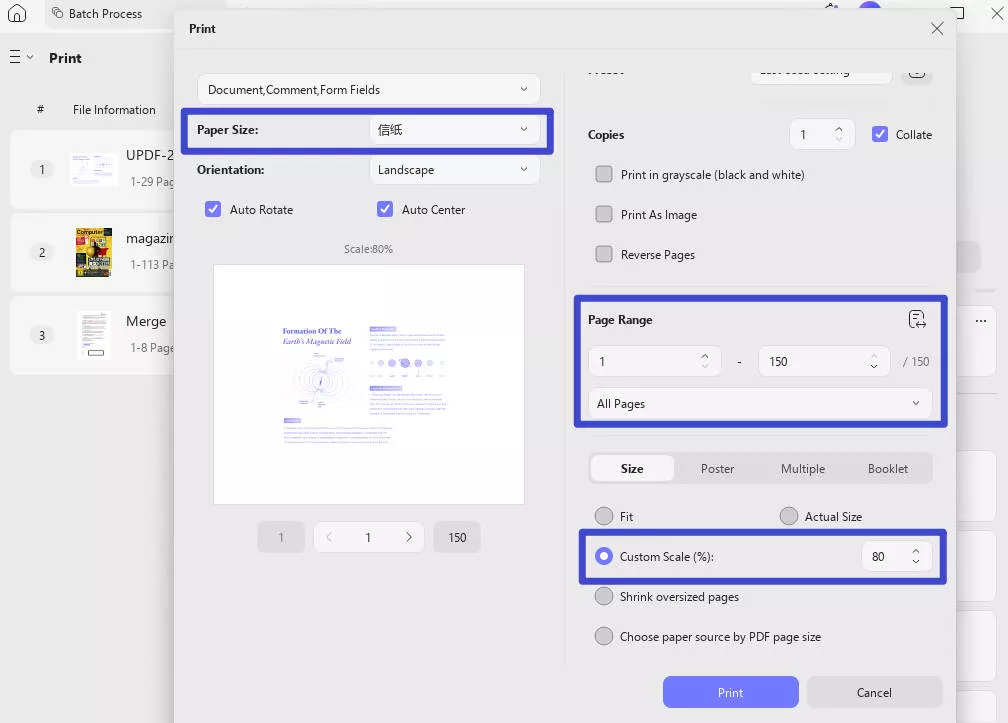 how to print a zoomed in pdf batch print